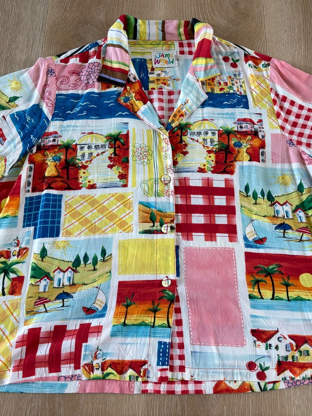 Jams World Men's Multicolor Coastal Patchwork Button-Down Shirt